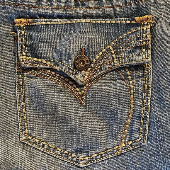 CARBON vintage 34 x 32 button flap pocket distressed straight leg jeans - Picture 7 of 8